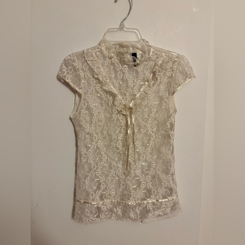 Lace Tie-Neck Top - Cream